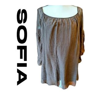 𝅺sofia blouse italian New with tags Brown womens size large ruffled sleeves